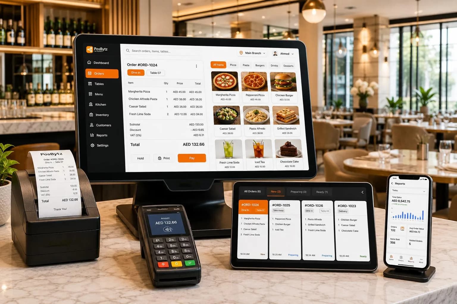 PosBytz restaurant POS software in a restaurant