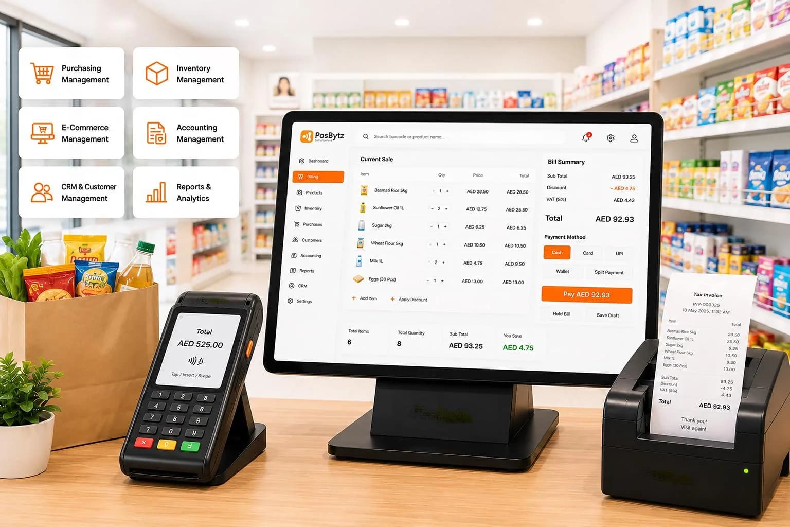 PosBytz retail billing software at a store counter